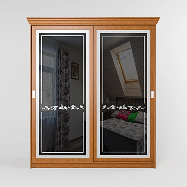 Classic Wardrobe with Glass Doors 3D model image 1 