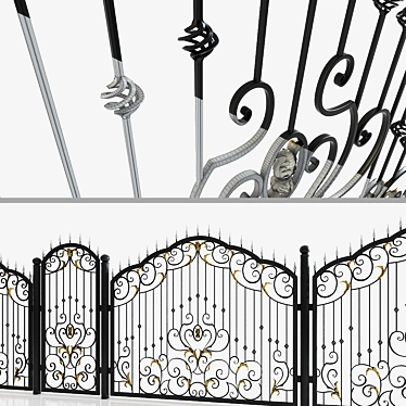 Elegant Wrought Iron Gate & Fence 3D model image 1 