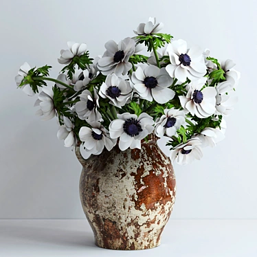 Elegant White Anemones in Ceramic Vase 3D model image 1 