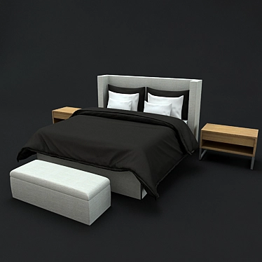 Modern Black Luxury Bed Set 3D model image 1 