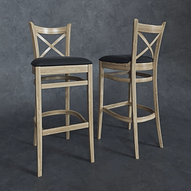 Elegant Toscana Barstool: Natural Wood & Cushioned Seat 3D model image 1 