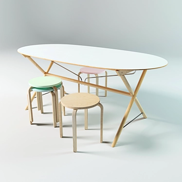 Modern Birch Table and Chairs 3D model image 1 