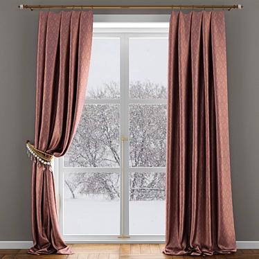 Elegant Beaded Satin Curtains with Pickup 3D model image 1 
