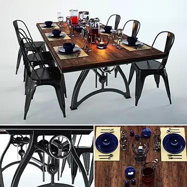 Industrial Iron Dining Set 3D model image 1 