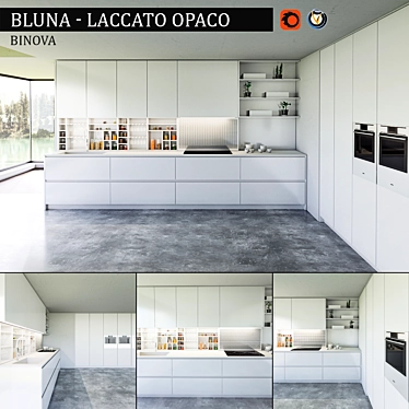 Elegant Bluna Kitchen: Laccato Opaco 3D model image 1 