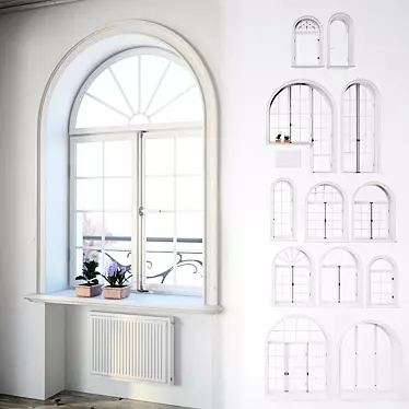 Classic Arch Windows with Decor Set 3D model image 1 