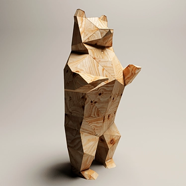 Wooden Lowpoly Bear Sculpture 3D model image 1 