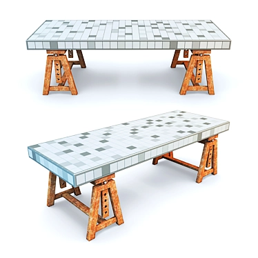 Vintage Workbench Tile Table 3D model image 1 