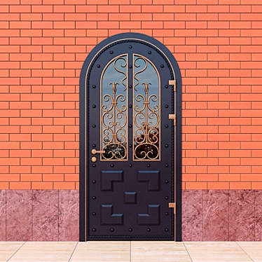 Sturdy Steel Entrance Door with Elegant Wrought Grille 3D model image 1 
