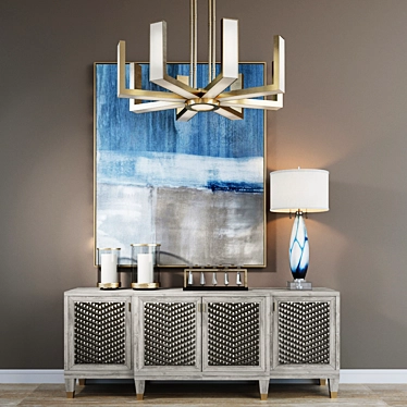 Elegant Weave Credenza & Geometric Lamp 3D model image 1 