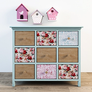 Angelique Children's Chest of Drawers & SWEETY Birdhouses 3D model image 1 