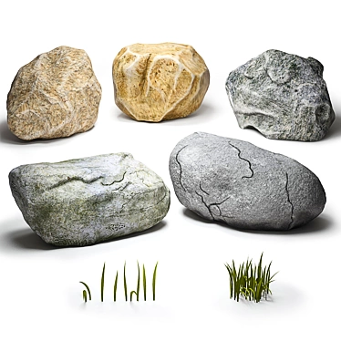 Natural Stones & Grass Set 3D model image 1 