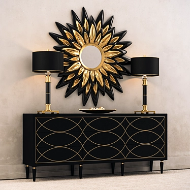 Black Console w / lamps and a mirror
