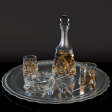 Whisky Essentials Set: Decanter, Glasses, Ashtray 3D model image 1 