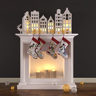 Festive Candles & Fireplace Décor 3D model image 1 