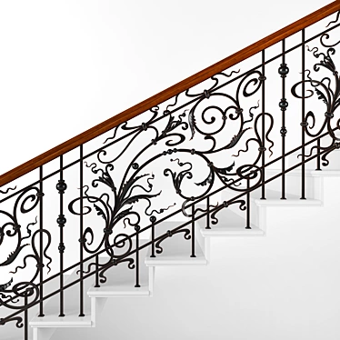 Elegant Iron and Wood Railing 3D model image 1 