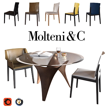 Elegant Arc Table & Comfy Breva/Tivan Chairs - Molteni&C 3D model image 1 