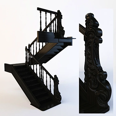 Elegant Carved Wood Staircase 3D model image 1 