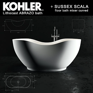 Kohler lithocast Abrazo + Scala floor bath mixer curved