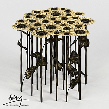 Sunflower-inspired Brass Accent Table 3D model image 1 