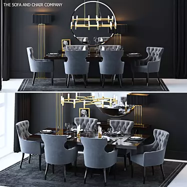 Elegant Living Room Set: Guinea Carver Chair, Perle Table, Noir Floor Lamp, Equinox Chandelier, Olivia Mirror 3D model image 1 