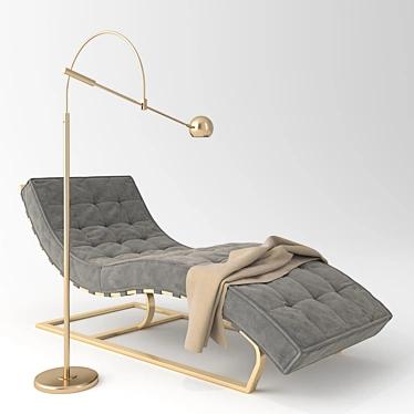 Brass Daybed & Floor Lamp Set 3D model image 1 