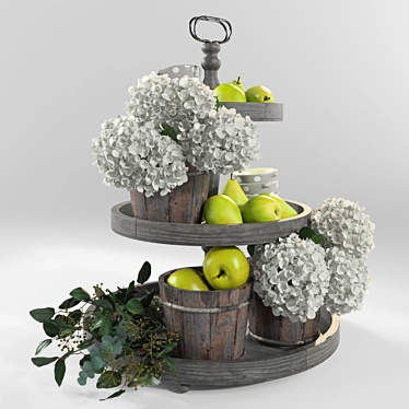 Stylish Wooden Fruit and Flower Serving Tray 3D model image 1 