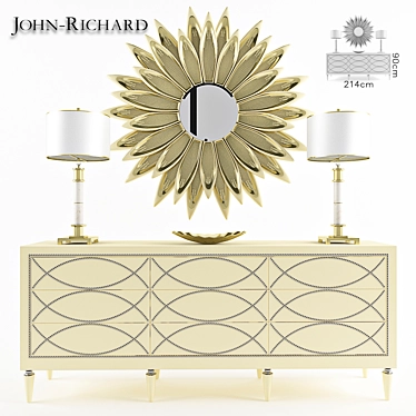 Elegant Two-Tone Nailhead Credenza 3D model image 1 