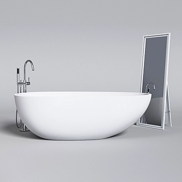 Elevate Your Bathroom with Badeloft Bathtub & Faucet set and Ikea Harran Mirror 3D model image 1 