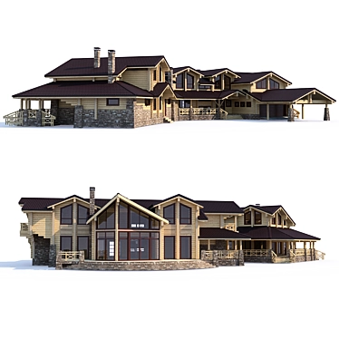 Luxury Log Home: V8 House 3D model image 1 