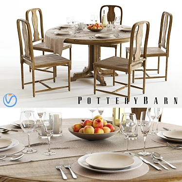 Premium Pottery Barn Dining Set 3D model image 1 