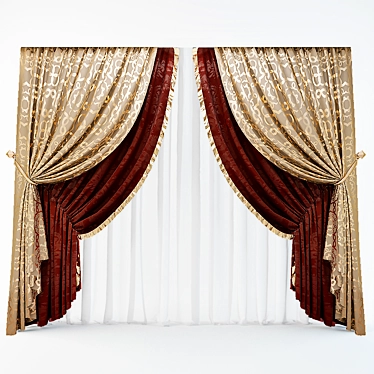 Elegant 2-Color Classic Curtains 3D model image 1 