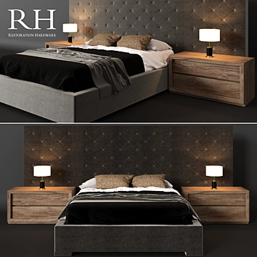 RH Modern Diamond-Tufted Panel Bed 3D model image 1 