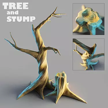 Stylized Tree & Stump: Detailed & Realistic 3D model image 1 