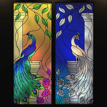 Vibrant Peacock Stained Glass 3D model image 1 