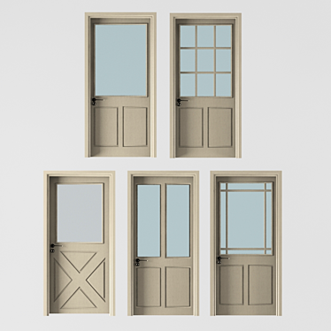 Beige Wood Pane Glass Doors 3D model image 1 