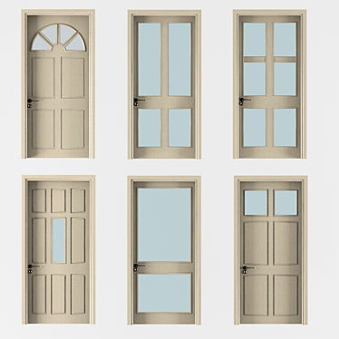 Beige Wood Doors with Pane Glass 3D model image 1 