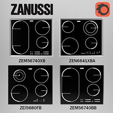 Title: Zanussi Set of Built-In Induction Cookers 3D model image 1 