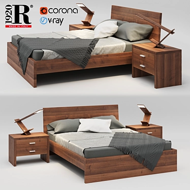 RIVA 1920 Natura 2 Bed Set: Bed, Nightstand, and K-Blade Lamp 3D model image 1 