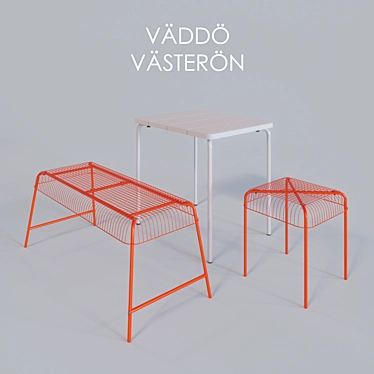VÄDDÖ Table, VÄSTERÖN Bench, VÄSTERÖN Stool 3D model image 1 