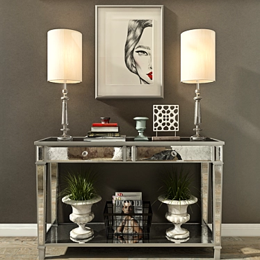 Elegant Decor Set: Mirror-Clad Dresser, Table Lamps, Urns, Vases 3D model image 1 