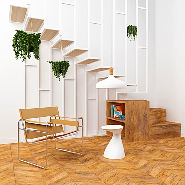 Interior set with stairs and armchair Wassily