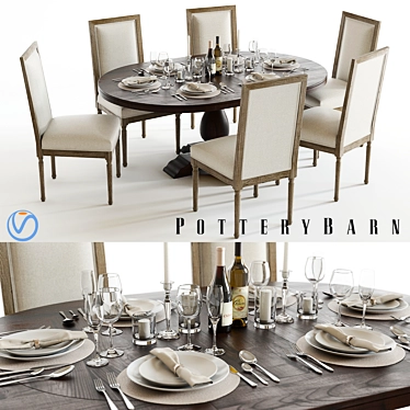 Elegant Pottery Barn Dining Set 3D model image 1 