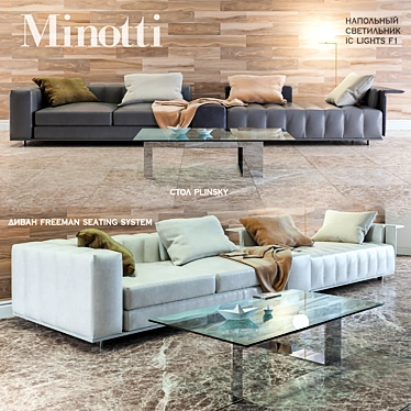 Modern Sofa with Two Options + Stylish Lamp 3D model image 1 