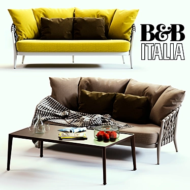 Modern Grey & Yellow Sofa Set 3D model image 1 