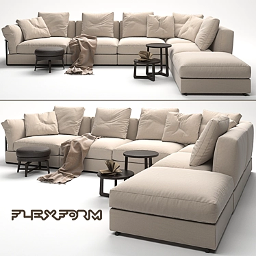 Flexform Zeno Sofa Bundle: Jiff Tables, Feel Good Pouf 3D model image 1 