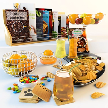 Fruitful Delights: Books, Bowls & Beverages 3D model image 1 