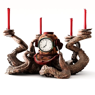 Octopus Clock & Candlestick: Exquisite Octopus-themed Home Decor 3D model image 1 