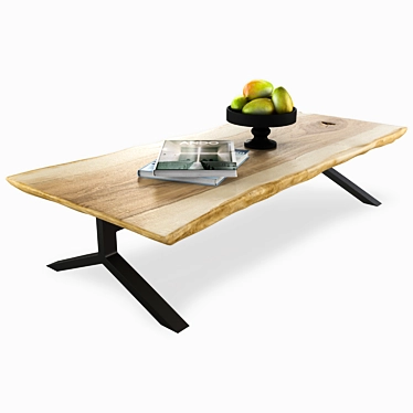  Rustic Wood Slab Coffee Table 3D model image 1 
