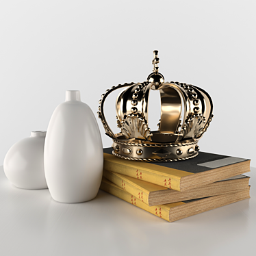 Royal Decor Set: Books, Table, and Crown 3D model image 1 